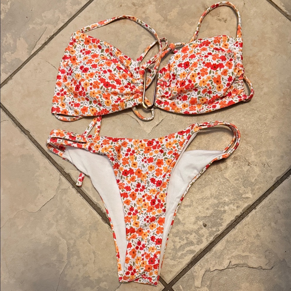 SHEIN Floral Bikini - Red and Orange